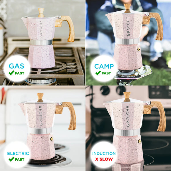 Grosche® - Milano Stone Blush Pink Stovetop 3 Cup Espresso Maker