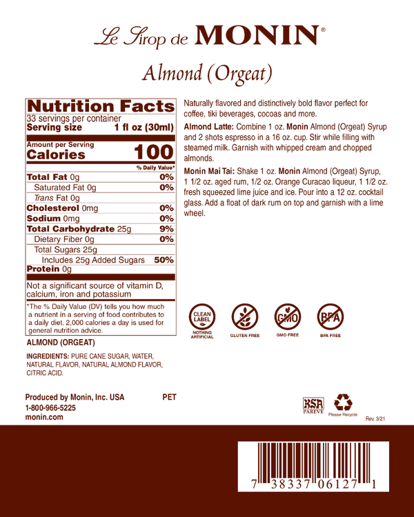 Monin® - Almond Syrup 1L