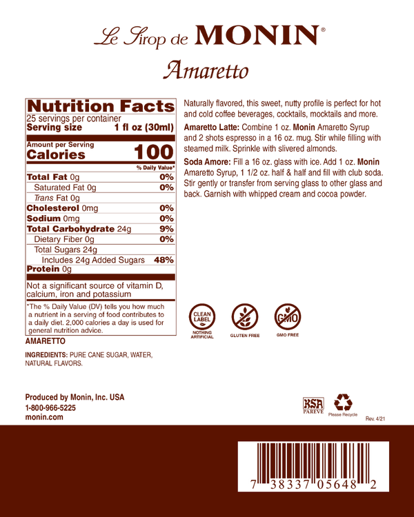 Monin® - Amaretto Syrup 750ml