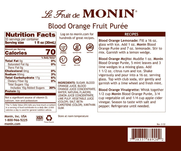 Monin® - Blood Orange Fruit Puree 1L X 4