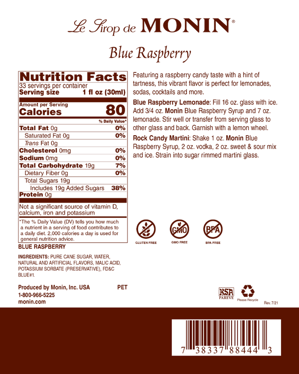 Monin® - Blue Raspberry Syrup 1L