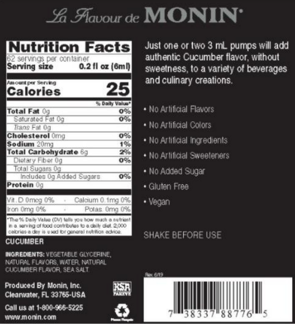 Monin® - Cucumber Concentrated Flavouring 375ML