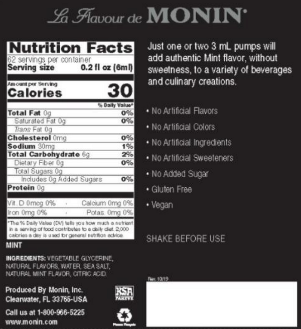 Monin® - Mint Concentrated Flavouring 375ML