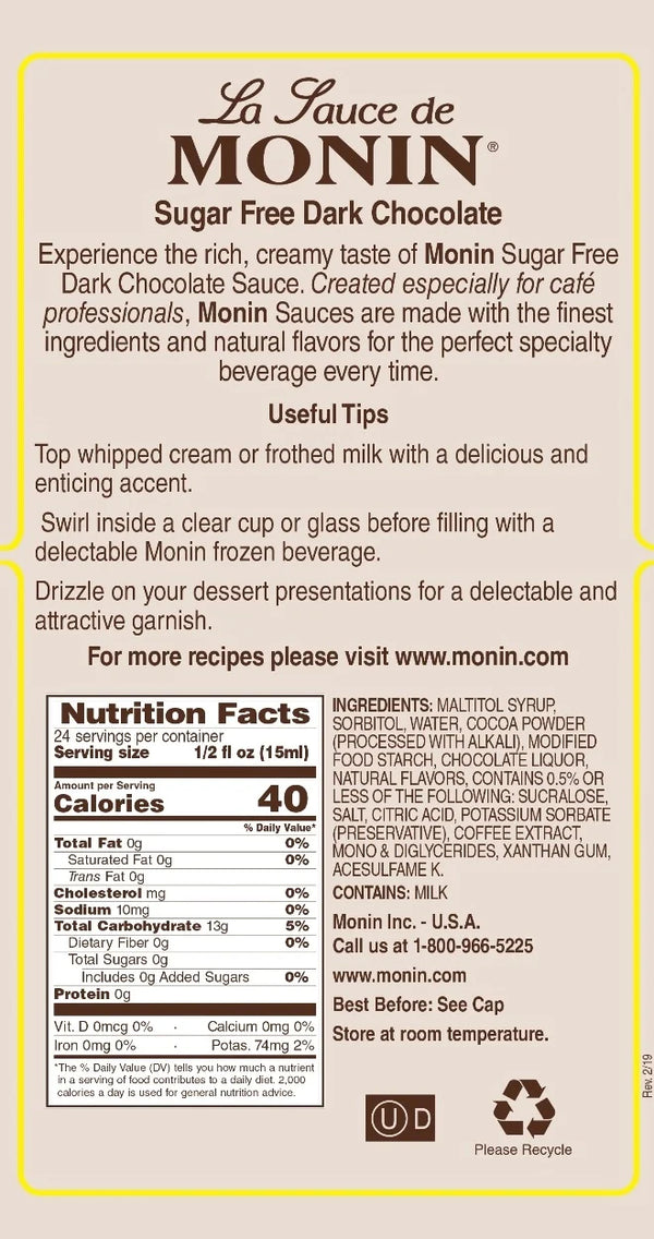 Monin® - Dark Chocolate Sugar Free Sauce 355ml