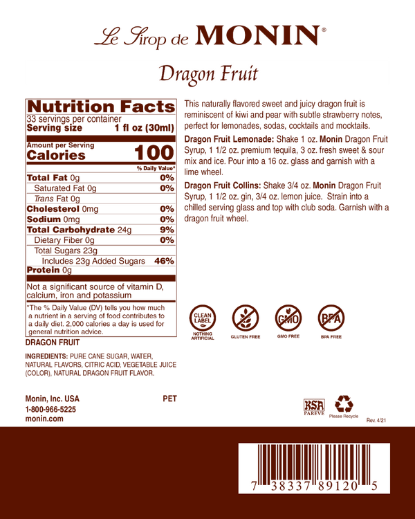 Monin® - Dragon Fruit Syrup 1L