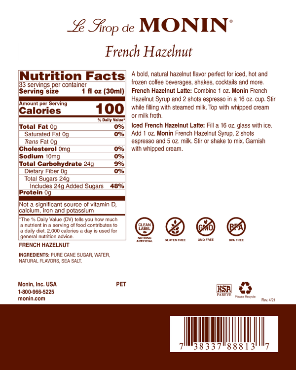 Monin® - French Hazelnut Syrup 1L