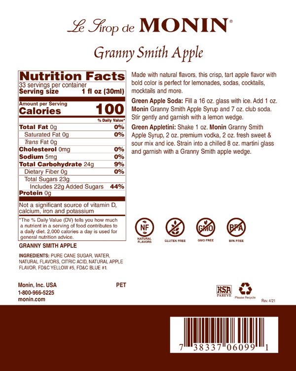 Monin® - Granny Smith Apple Syrup 1L