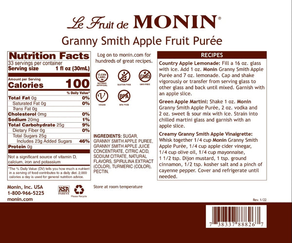 Monin® - Granny Smith Apple Fruit Puree 1L X 4