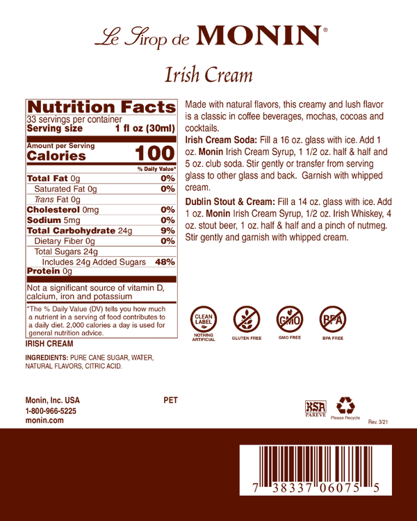 Monin® - Irish Cream Syrup 1L