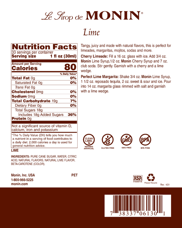 Monin® - Lime Syrup 1L