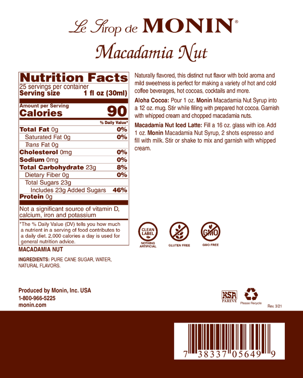 Monin® - Macadamia Nut Syrup 750ml