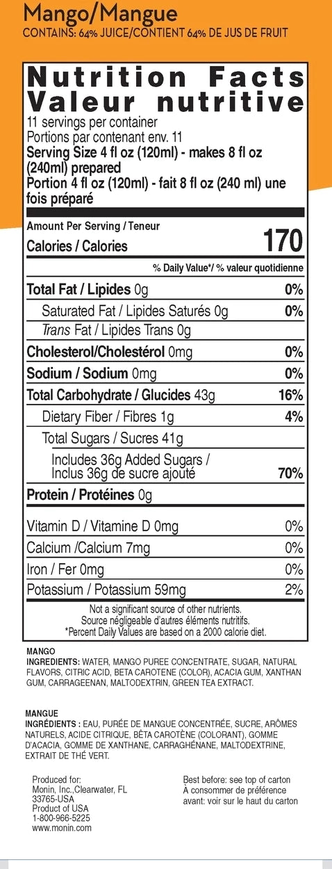 Monin® - Mango Fruit Smoothie Mix 1.4L
