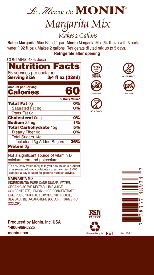 Monin® - Margarita Mix Natural Concentrated Blend 1.89L