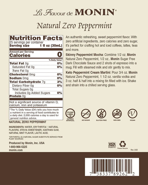Monin® - Natural Zero Peppermint Syrup 750ml
