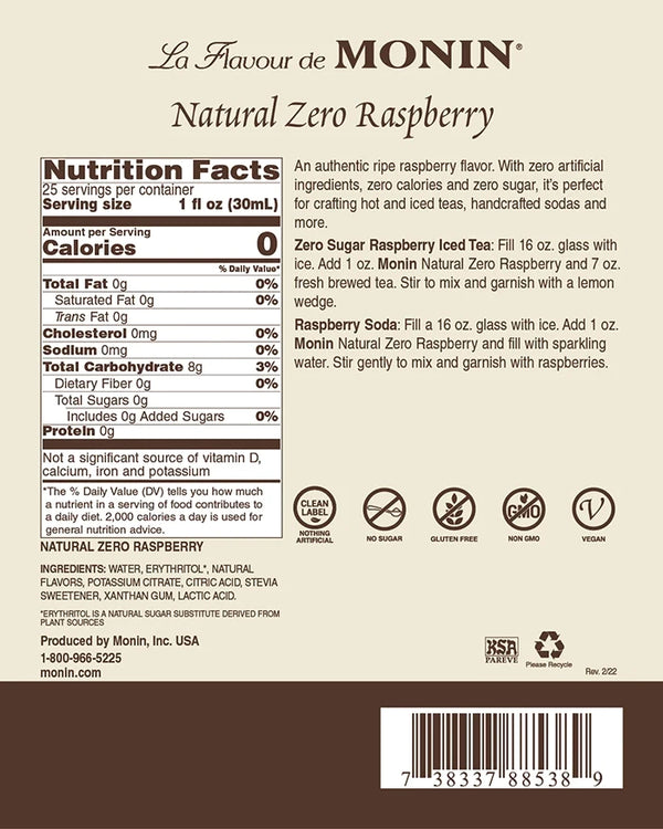 Monin® - Natural Zero Raspberry Syrup 750ml