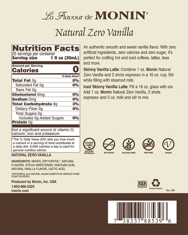 Monin® - Natural Zero Vanilla Syrup