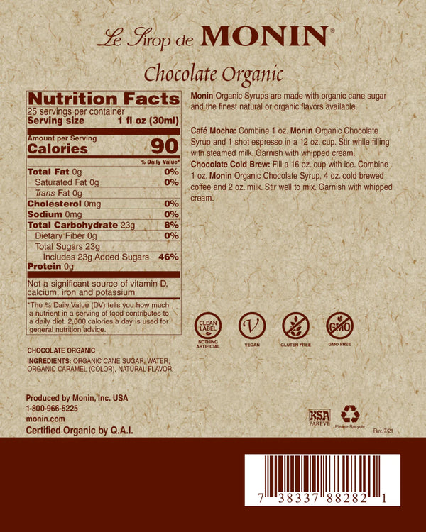 Monin® - Organic Chocolate Syrup 750ml