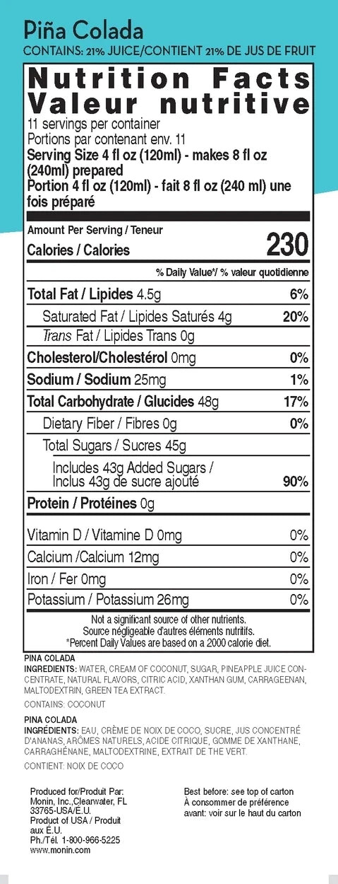 Monin® - Pina Colada Fruit Smoothie Mix 1.4L