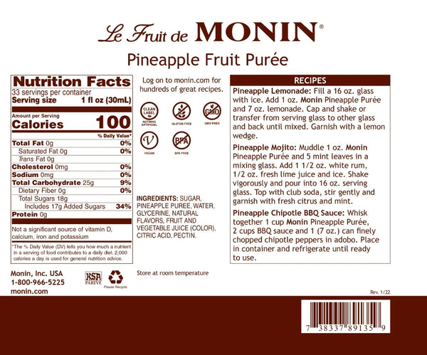 Monin® - Pineapple Fruit Puree 1L X 4