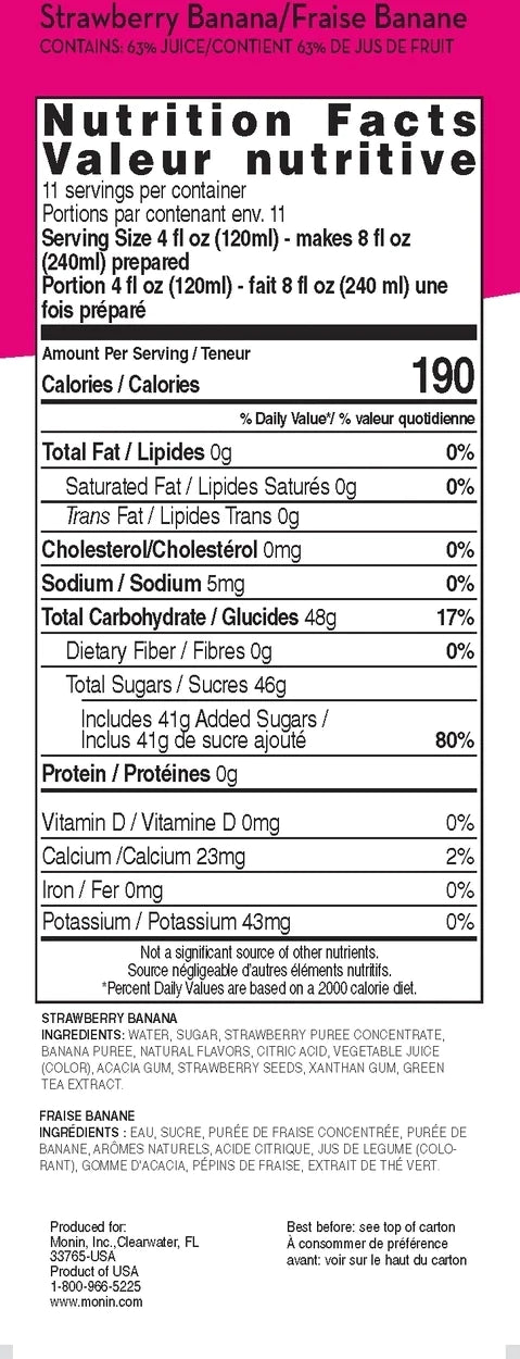 Monin® - Strawberry Banana Fruit Smoothie Mix 1.4L