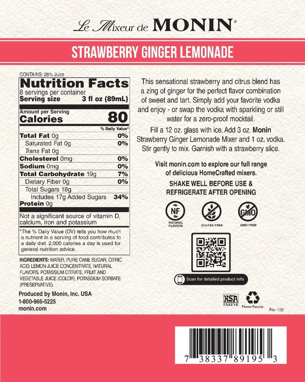 Monin® - Strawberry Ginger Lemonade Mixer Syrup 750ml