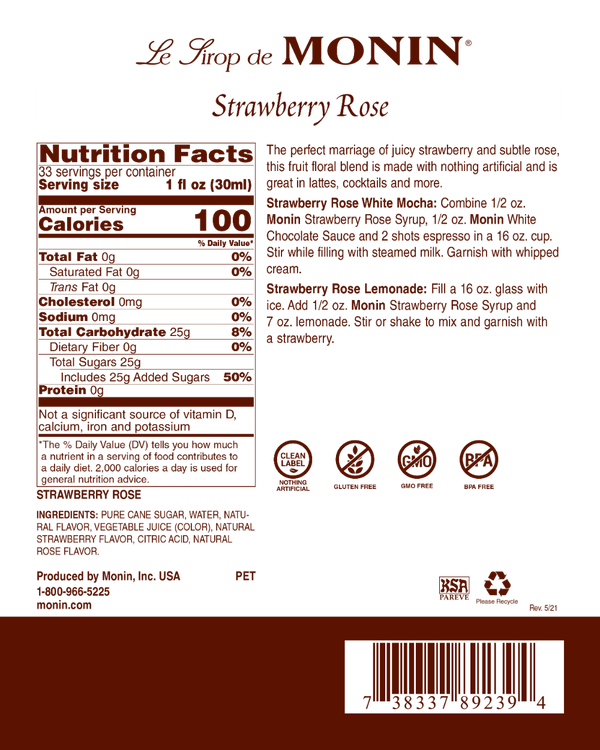 Monin® - Strawberry Rose Syrup 1L
