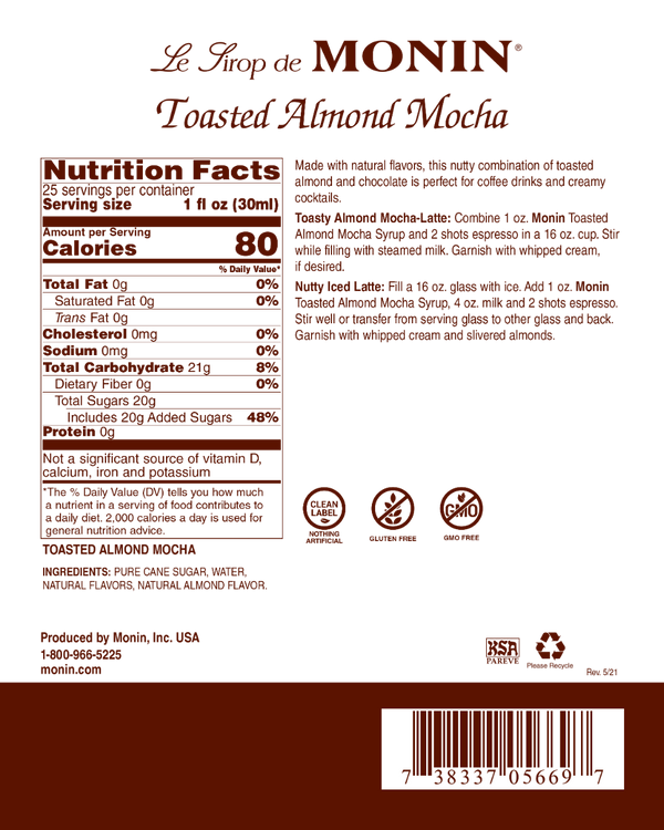 Monin® - Toasted Almond Mocha Syrup 750ml