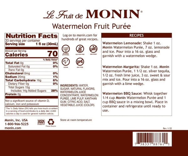Monin® - Watermelon Fruit Puree 1L X 4