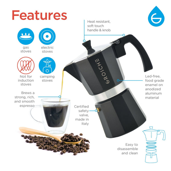 Grosche - Milano Black Stovetop 1 Cup Espresso Maker