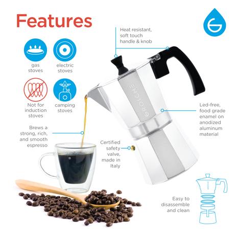 Grosche® - Milano Silver Stovetop 3 Cup Espresso Maker
