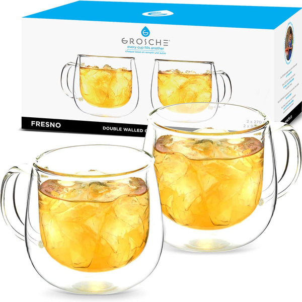 Grosche - Fresno Double Walled Glass Mugs W/Handle