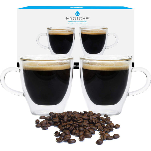 Grosche® - Turin Double Walled Glass Espresso Cup W/Handle 140ml/5oz Set of 2