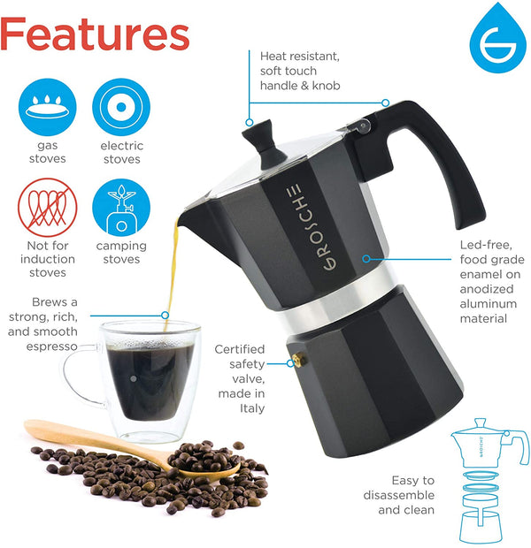 Grosche - Milano Black Stovetop 3 Cup Espresso Maker