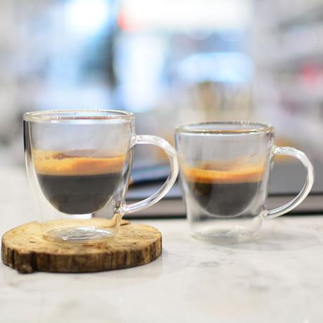 Grosche® - Turin Double Walled Glass Espresso Cup W/Handle 70ml/2.5oz Set of 2