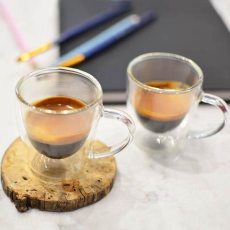 Grosche® - Turin Double Walled Glass Espresso Cup W/Handle 140ml/5oz Set of 2