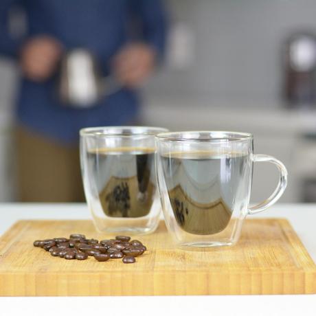 Grosche® - Turin Double Walled Glass Espresso Cup W/Handle 140ml/5oz Set of 2