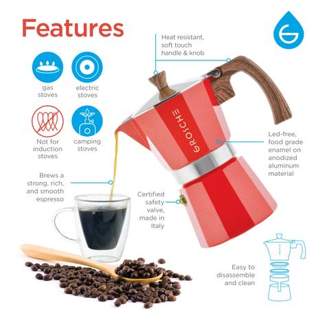 Grosche - Milano Red Stovetop 3 Cup Espresso Maker