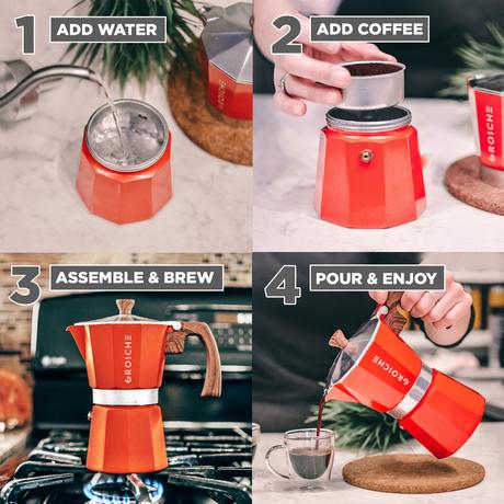 Grosche - Milano Red Stovetop 3 Cup Espresso Maker