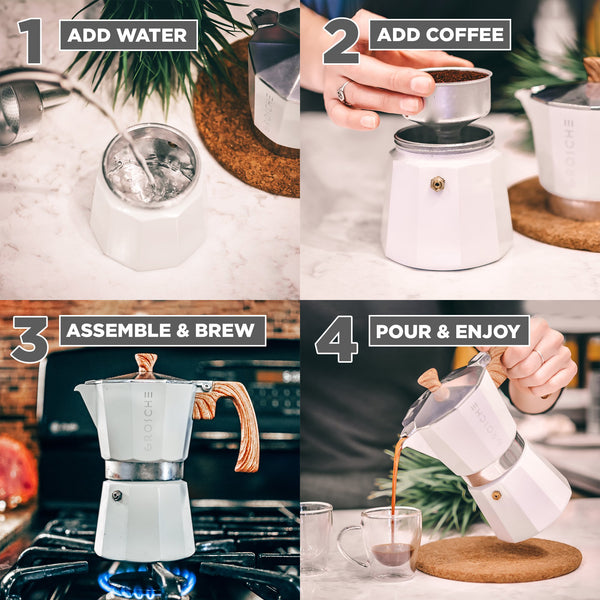 Grosche® - Milano White Stovetop 3 Cup Espresso Maker