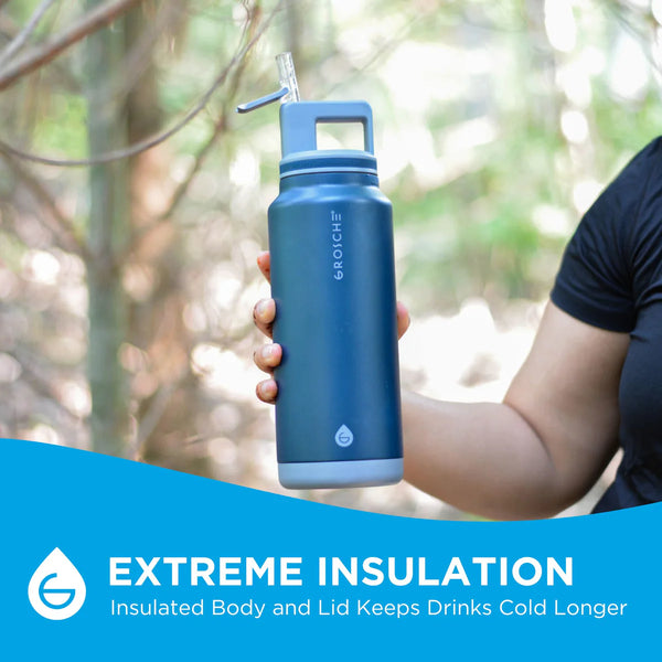 Grosche - Alpine Flip 'N Sip Large Insulated Water Bottle W/Straw 40oz