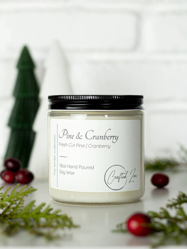 Crafted Zen - Pine and Cranberry Candle 16oz Jar