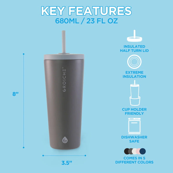 Grosche - Jasper Insulated Tumbler Stainless Steel W/Straw 23oz