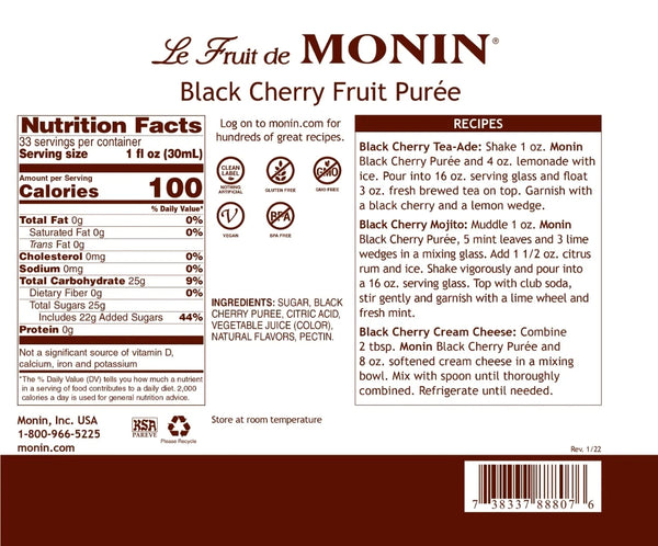 Monin® - Black Cherry Fruit Puree 1L