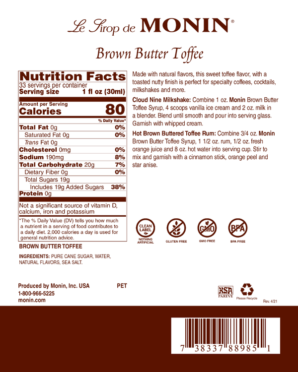 Monin® - Brown Butter Toffee Syrup 1L