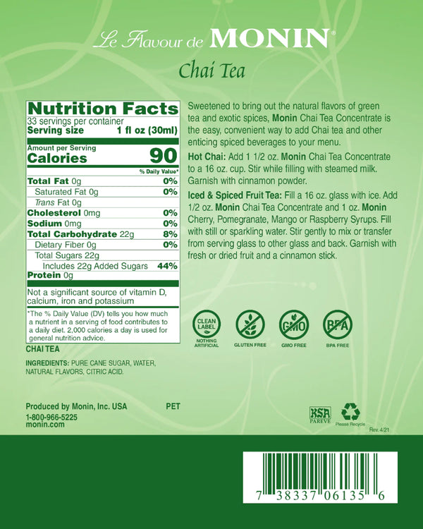 Monin® - Chai Tea Concentrate Syrup 1L