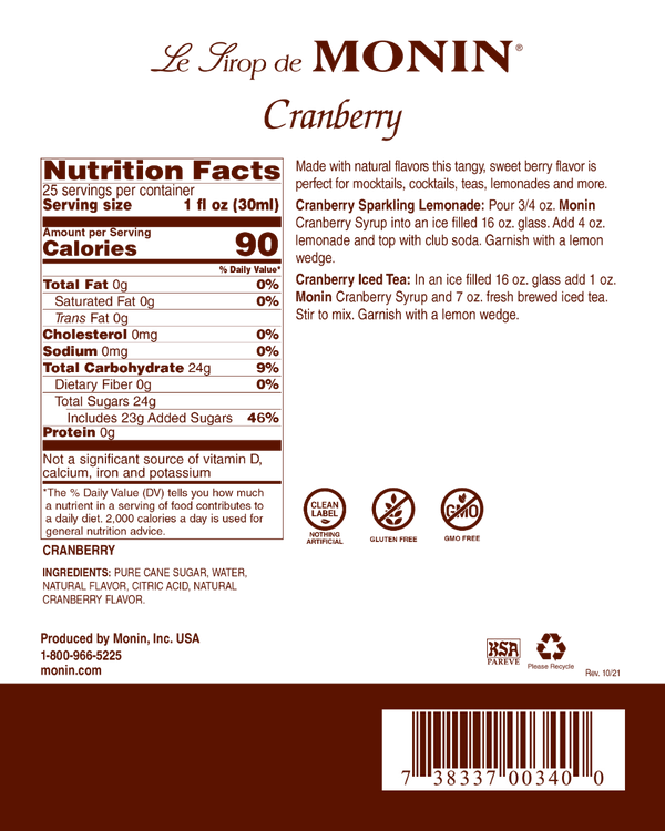 Monin® - Cranberry Syrup 750ml