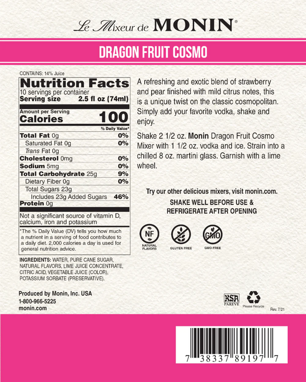 Monin® - Dragon Fruit Cosmo Mixer Syrup 750ml