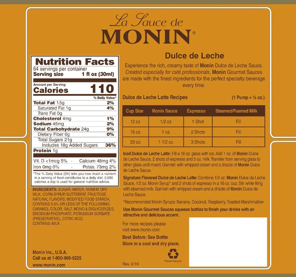 Monin® - Dulche De Leche Sauce 1.89L