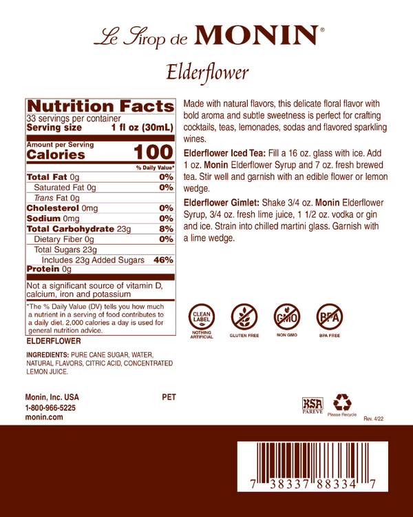 Monin® - Elderflower Syrup 1L