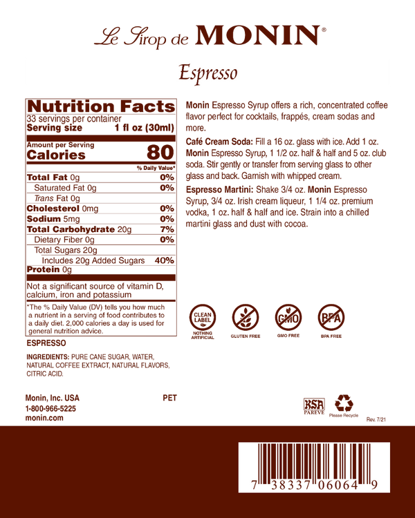 Monin® - Espresso Syrup 1L